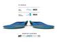 Blue shoe insoles with measurement labels on a white background